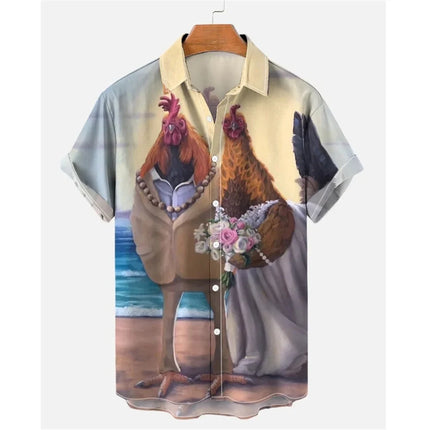 Men Funny 3D Rooster Hawaiian Shirts