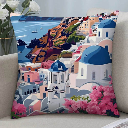 Santorini Landscape Plush Pillow Case - Mad Fly Essentials