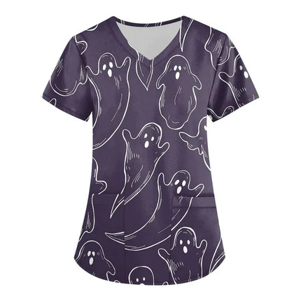 Nursing Scrub Women Halloween Black Cat Vet Medical Scrubs - Nursing Scrub - Hennar - Mad Fly Essentials