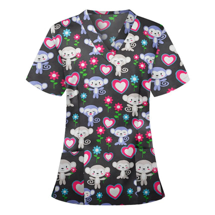 Nursing Scrub Women V-Neck Hearts Pet Spa Scrub - Nursing Scrub - Animal Unicorn - Mad Fly Essentials
