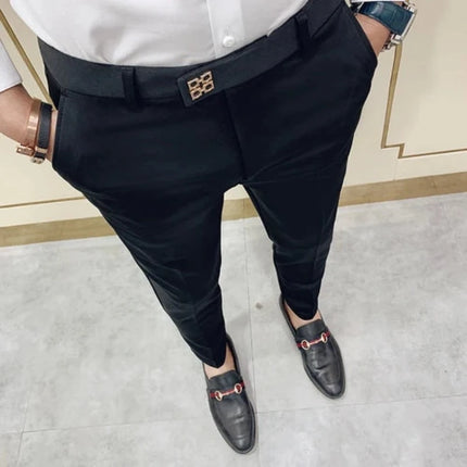 Men Slim Fit Business Casual Black White Grey Suit Pants