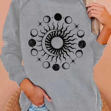 Women O-Neck Long Sun Astrology Design Hoodies