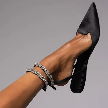 Women Ankle Strap Crystal Gladiator Pointed Toe Pumps
