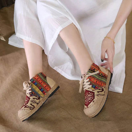 Women Boho Woven Linen Canvas Shoes - Mad Fly Essentials