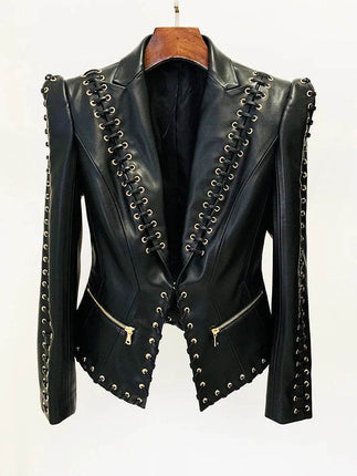 Women Fashion Rope Lace Leather Blazer Jacket - Mad Fly Essentials