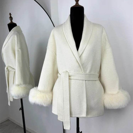 Tumilkets Fox Fur Woolen Women's Overcoat 2025 Outerwear - Mad Fly Essentials