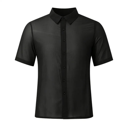 Mens Clubwear Cuban Collar Transparent Party Tops - Mens Clubwear - Cailaoban - Mad Fly Essentials