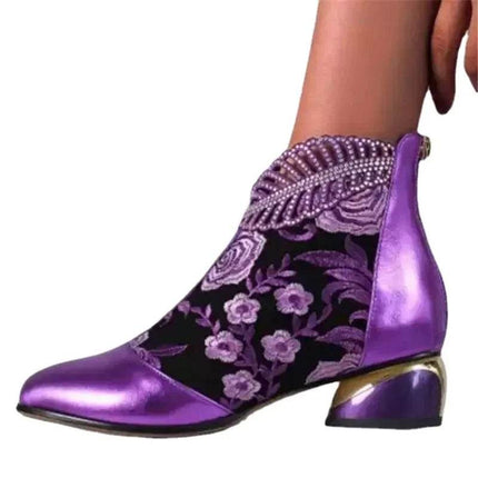 Women Embroidery Floral Western Ankle Boots - Mad Fly Essentials