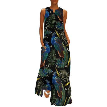 Maxi Dress Women Golden Summer Animal Peacock Dress - Maxi Dress - Aorsin - Mad Fly Essentials