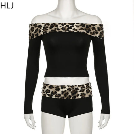 Women's Leopard Fashion Off Shoulder Tracksuit