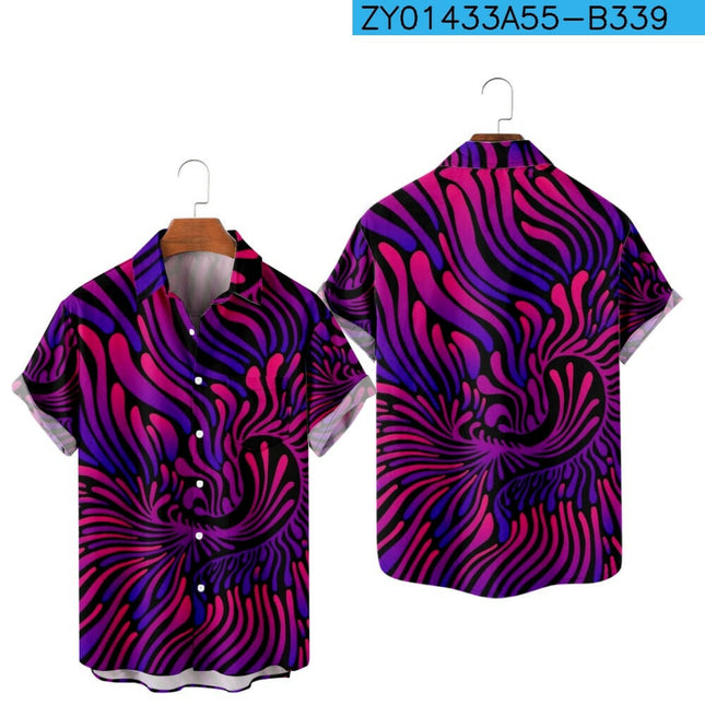 Men's Fashion Pink Purple 3D Swirl Hawaiian Beach Shirt