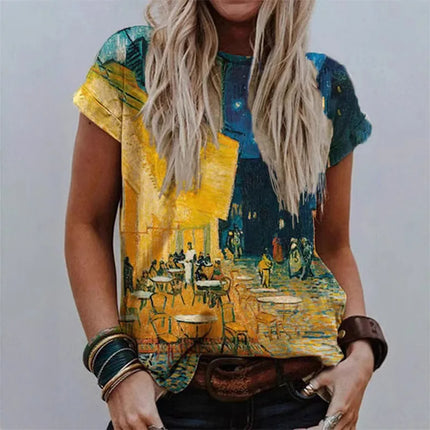 Shirt Women Retro Starry Night Van Gogh 3D Tee - Shirt - Boxdaq - Mad Fly Essentials