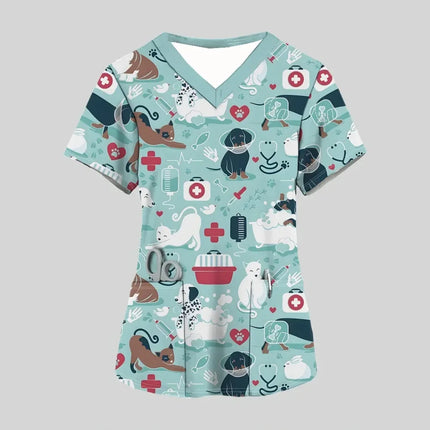 Nursing Scrub Women Cartoon Cat Animal Surgical Uniforms - Nursing Scrub - Pieresa - Mad Fly Essentials