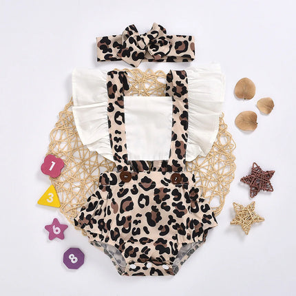 Baby Girl Summer Leopard Floral Romper Headband Set