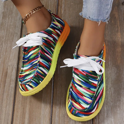 Sneakers Women Abstract Rainbow Lace Canvas Shoes - Sneakers - Lilicochan - Mad Fly Essentials