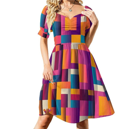 Women Checkered Pattern Midi Party Dress