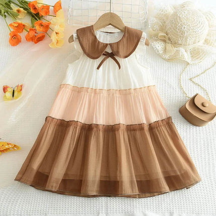 Baby Girl Doll Collar Color Blocked Cake Dress - Mad Fly Essentials