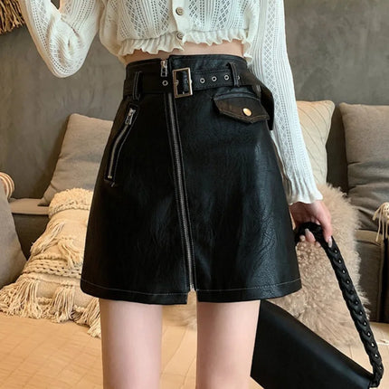 Mini Skirt Women Slim Leather High Waist Skirt - Mini Skirt - Aelegantmis - Mad Fly Essentials