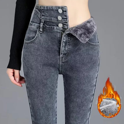Jeans Women Skinny High Waist Velvet Fleece Pants - Jeans - Bleasendy - Mad Fly Essentials