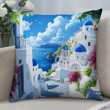 Santorini Landscape Plush Pillows Decor - Mad Fly Essentials