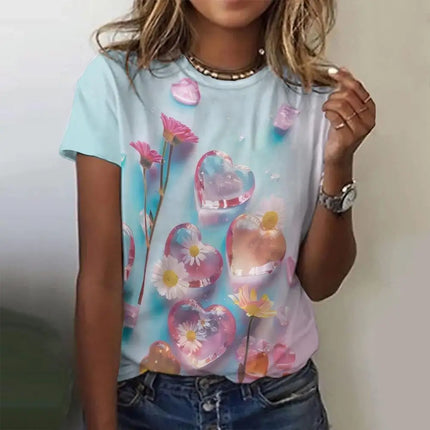Shirt Women 3D Love Hearts Short Tops - Shirt - PMRUN - Mad Fly Essentials