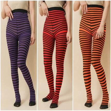 Gilishon Women Gothic Striped Pantyhose Rainbow Slim Elastic Leggings Hosiery - Mad Fly Essentials
