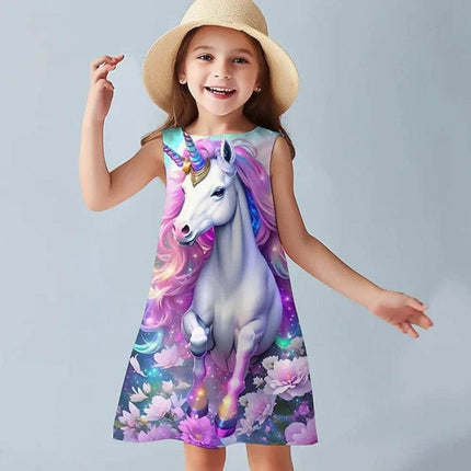 Girls 3D Sleeveless Cartoon Unicorn Dress - Mad Fly Essentials