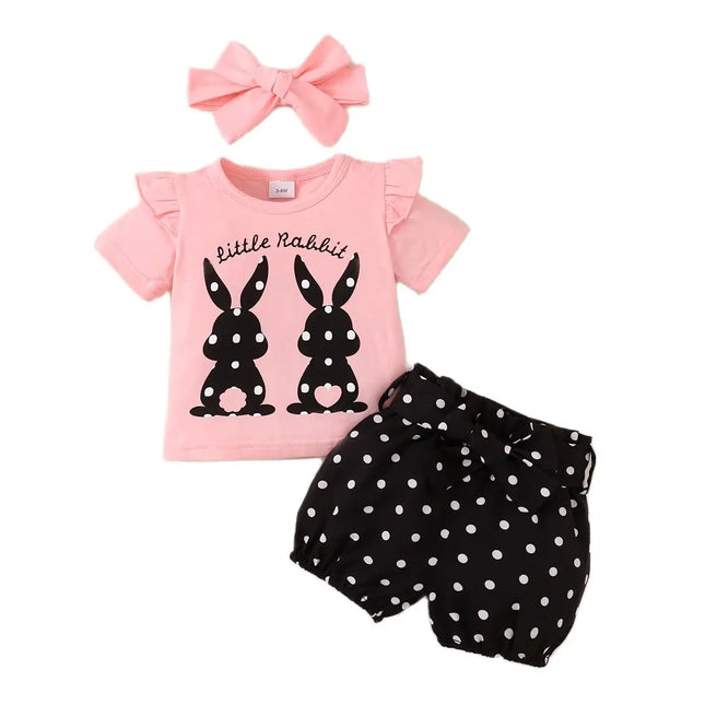 Baby Girl 0-18M Toddler Polka Rabbit 3pc Outfit