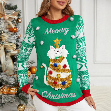 Sweater Women Black Cat Christmas Outerwear - Sweater - Goocheer - Mad Fly Essentials