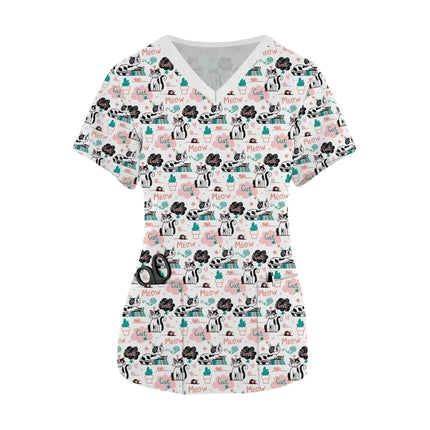 Nursing Scrub Women Cartoon Cat Animal Surgical Uniforms - Nursing Scrub - Pieresa - Mad Fly Essentials