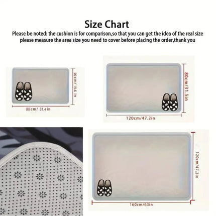 Size chart for doormat, showing dimensions of various rectangular floor mats with decorative designs.