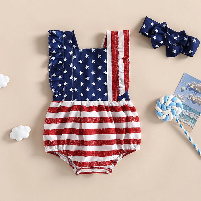 Outfit Set Baby Girl Summer Independence Day Flag Infant Clothing Set - Aimi Lakana - Outfit Set - Mad Fly Essentials