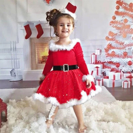 Costume Dress Baby Girl Fluffy Red Long Santa Girl Outfit - Costume Dress - Pixiekiki - Mad Fly Essentials