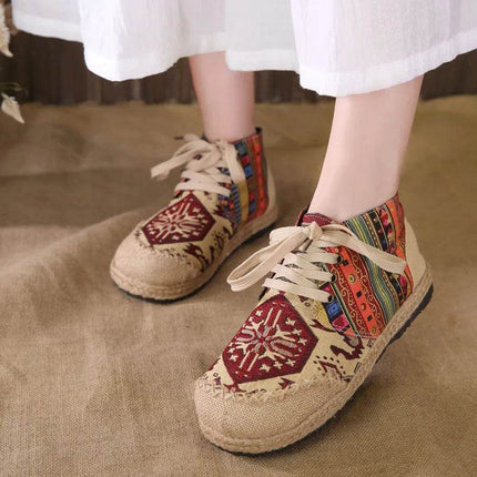 Women Boho Woven Linen Canvas Shoes - Mad Fly Essentials