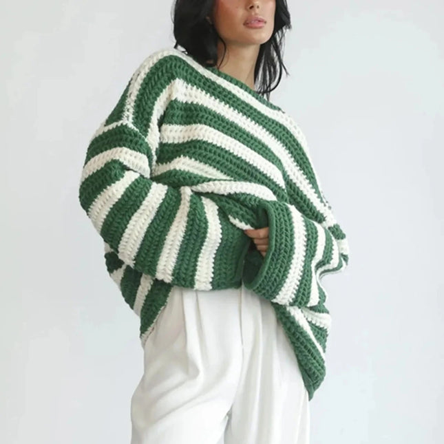 Women Loose Fashion Striped Long Sweater