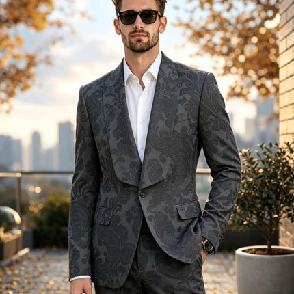 Blazer Men Floral 2pc Wedding Tuxedo Set Formal Suit - Blazer - Iairay - Mad Fly Essentials