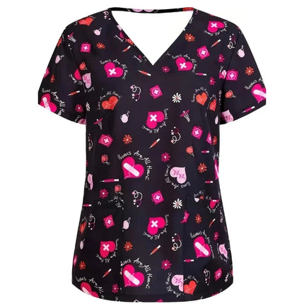 Nursing Scrub Women Hearts V-Neck Workwear Scrub - Nursing Scrub - Nadanbao - Mad Fly Essentials