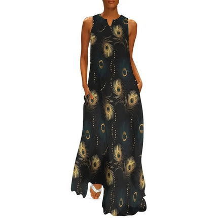 Maxi Dress Women Golden Summer Animal Peacock Dress - Maxi Dress - Aorsin - Mad Fly Essentials