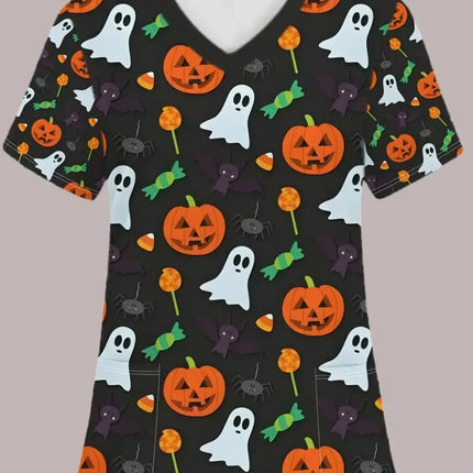 Nursing Scrub Women Halloween Skull Print Medical Uniform - Nursing Scrub - AltGoth - Mad Fly Essentials