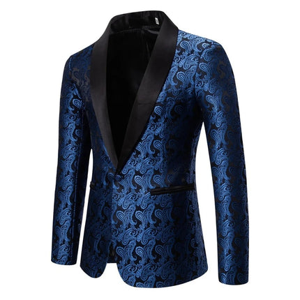 Men Blue Formal Sequins Blazer Clubwear