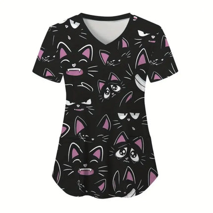 Nursing Scrub Women Cartoon Cat Animal Surgical Uniforms - Nursing Scrub - Pieresa - Mad Fly Essentials
