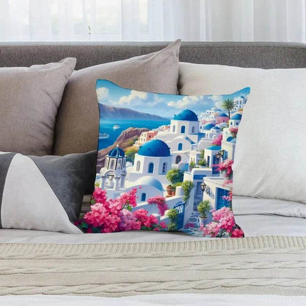Santorini Landscape Plush Pillows Decor - Mad Fly Essentials