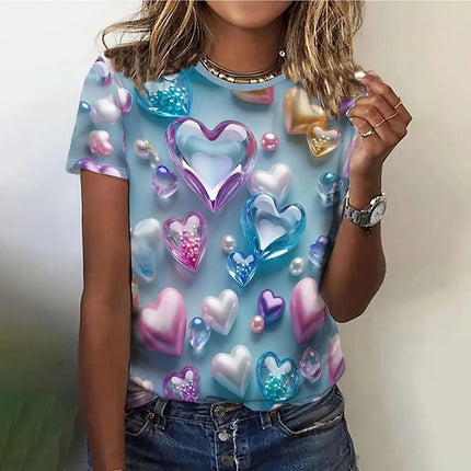 Shirt Women 3D Love Hearts Short Tops - Shirt - PMRUN - Mad Fly Essentials