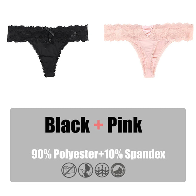 Women's 2pc/Set Lace Thong Low-Rise Panties