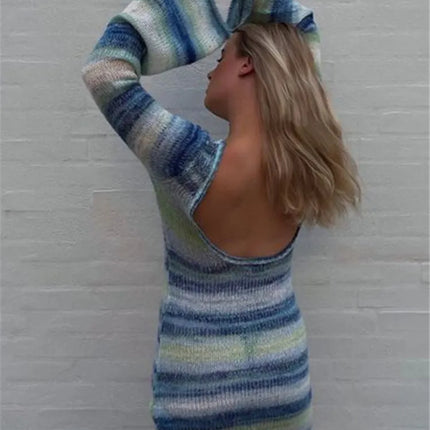 Women Tie-Dye Mini Knitted Sweater Dress