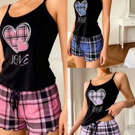 Pajama Set Women Spaghetti Plus Plaid Pajamas - Pajama Set - Lazysorry - Mad Fly Essentials