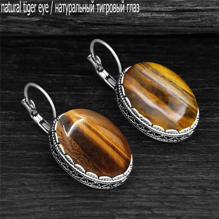 Vintage Oval Quartz Jade Amethyst Earrings - Mad Fly Essentials