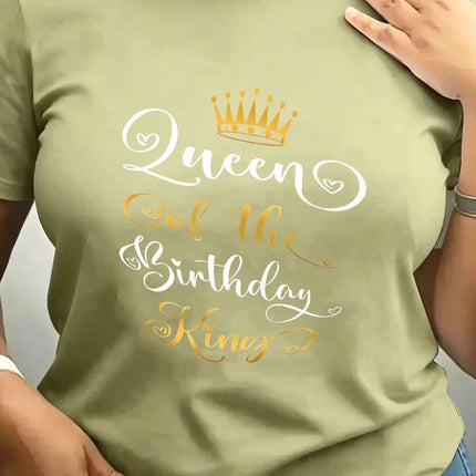 Shirt Women Crew Neck Queen - Birthday King Graphic Tees - Shirt - Sister Linda - Mad Fly Essentials