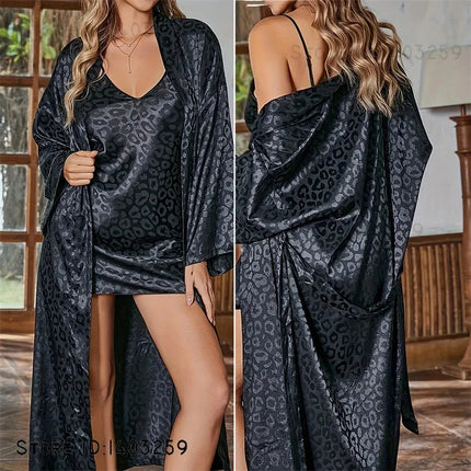 Nightgown Women 2pc Solid Satin Pajama Sleepwear - Nightgown - Stefani Lee - Mad Fly Essentials
