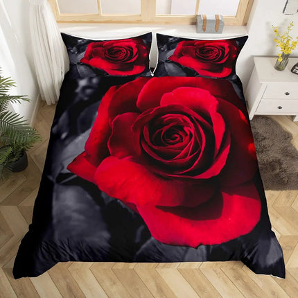 Duvet Set Home Black Red Rose Floral Bedding Set - Duvet Set - Sofa Design Labs - Mad Fly Essentials